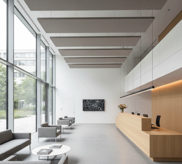 Panneaux acoustiques à l'accueil d'une entreprise