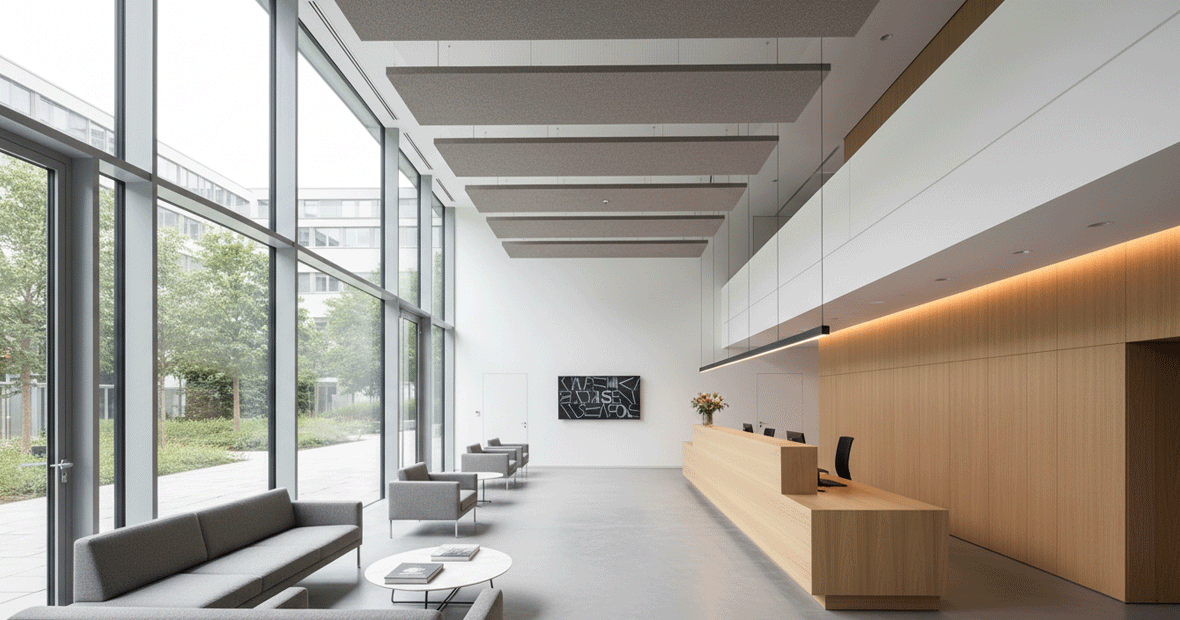 Panneaux acoustiques à l'accueil d'une entreprise